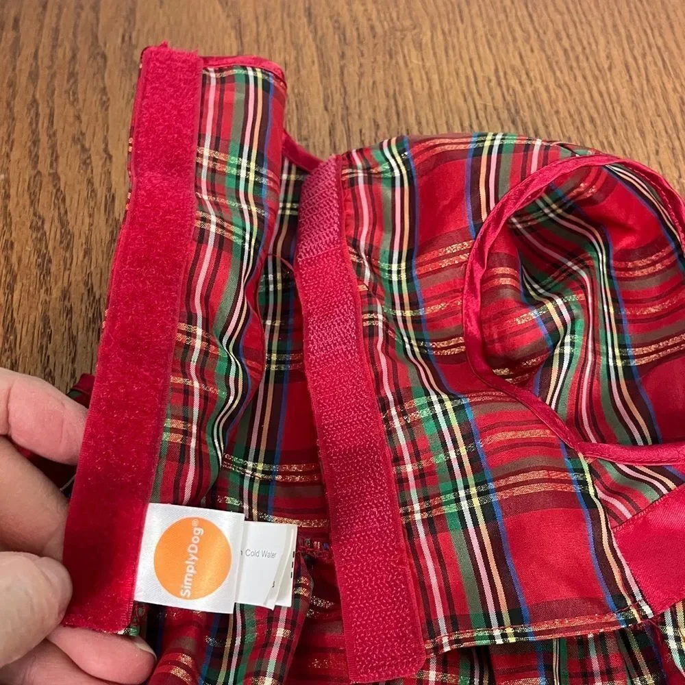 Simply Dog Plaid Christmas Dress w/Bow Sz Medium